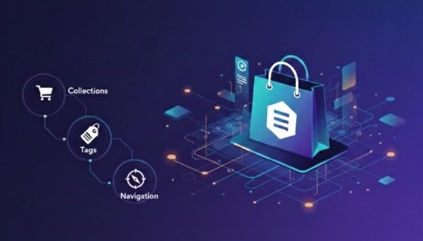 futuristic image with a man and a woman thinking about shopify collection best practises