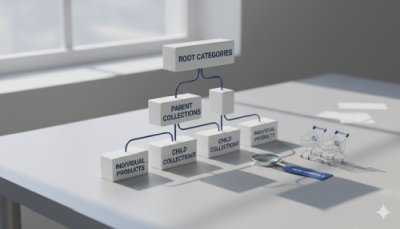 Shopify product hierarchy model on a table in sunlight