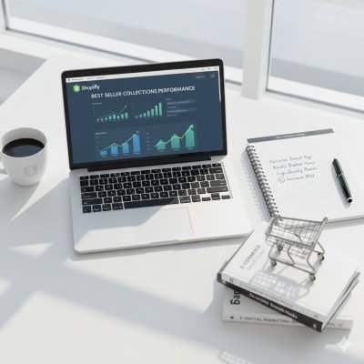 laptop with Portfolytics Shopify app next to a cup of coffee